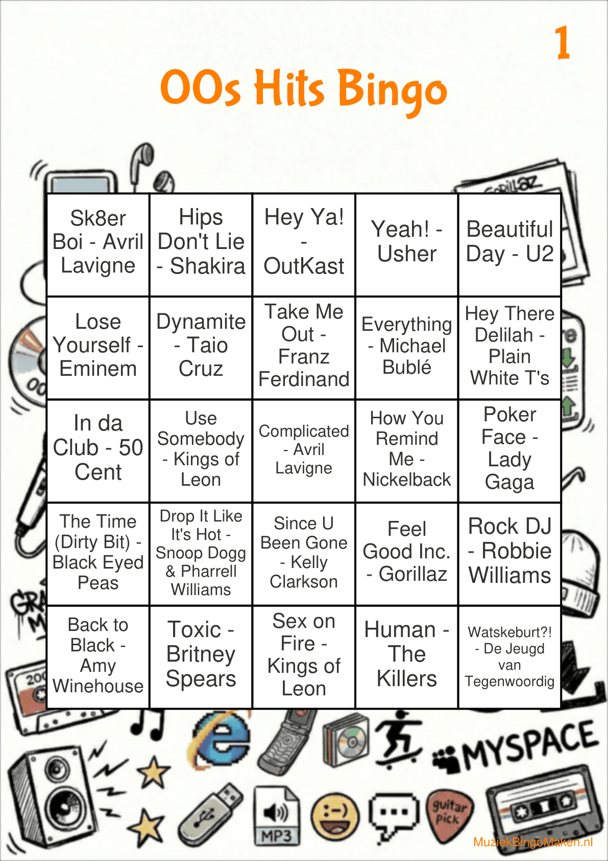 Music Bingo Hits Années 2000