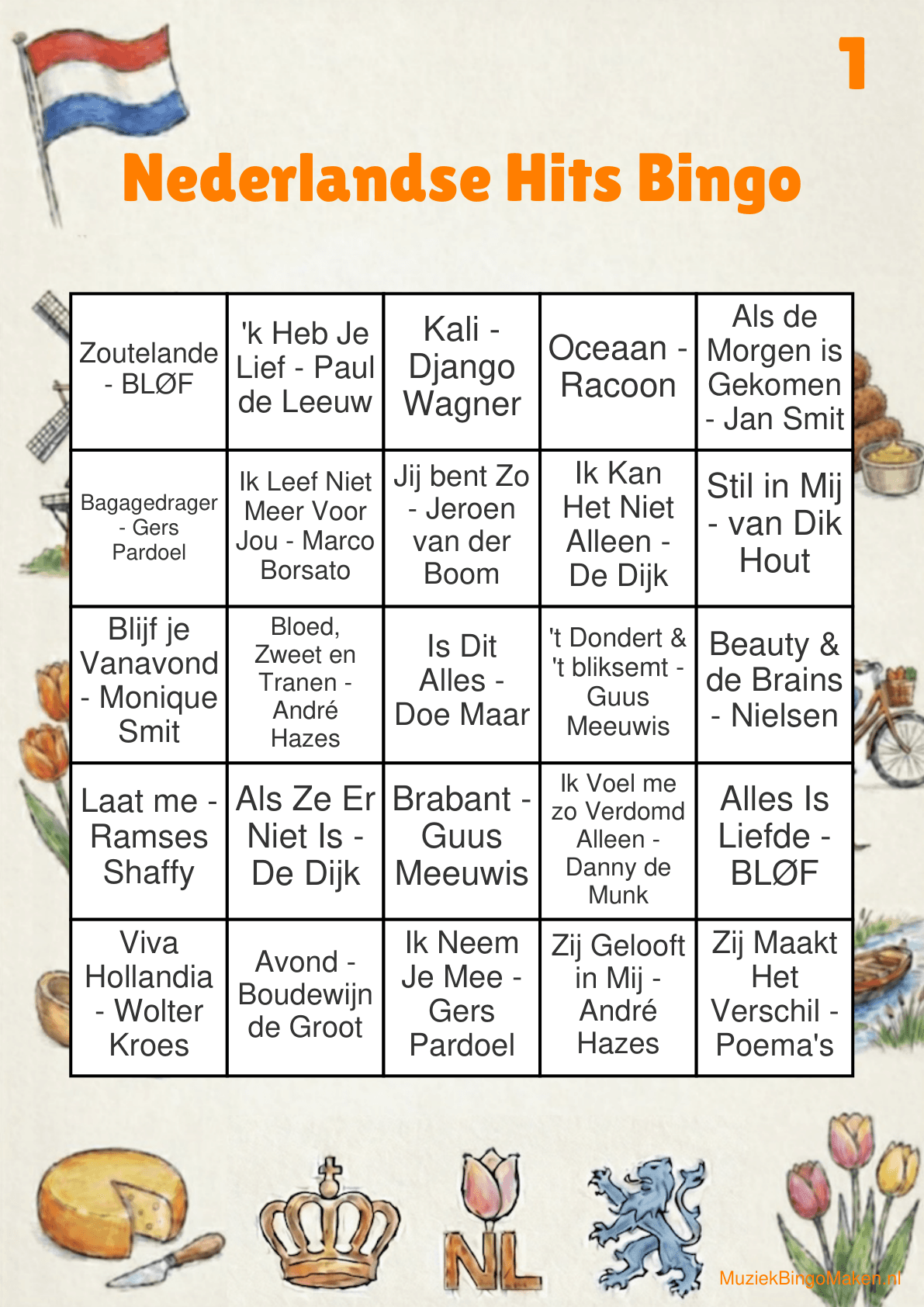 Music Bingo Hits Néerlandais
